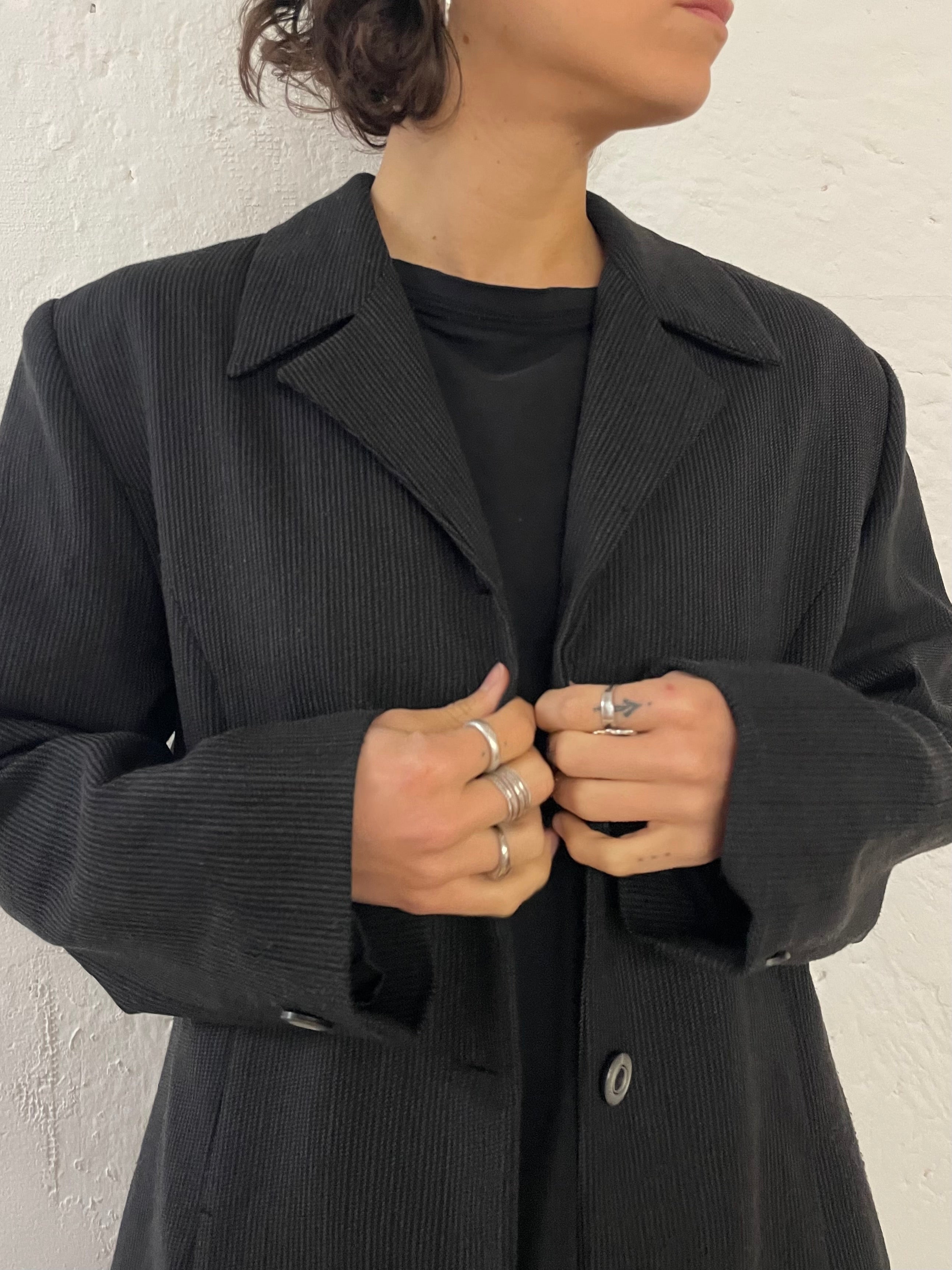 Pinstripe Blazer Long Sleeve Elegant Grey & Black– M/L