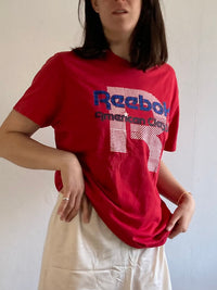 T-Shirt Vintage Reebok Front Print Sport Red Unisex – XL