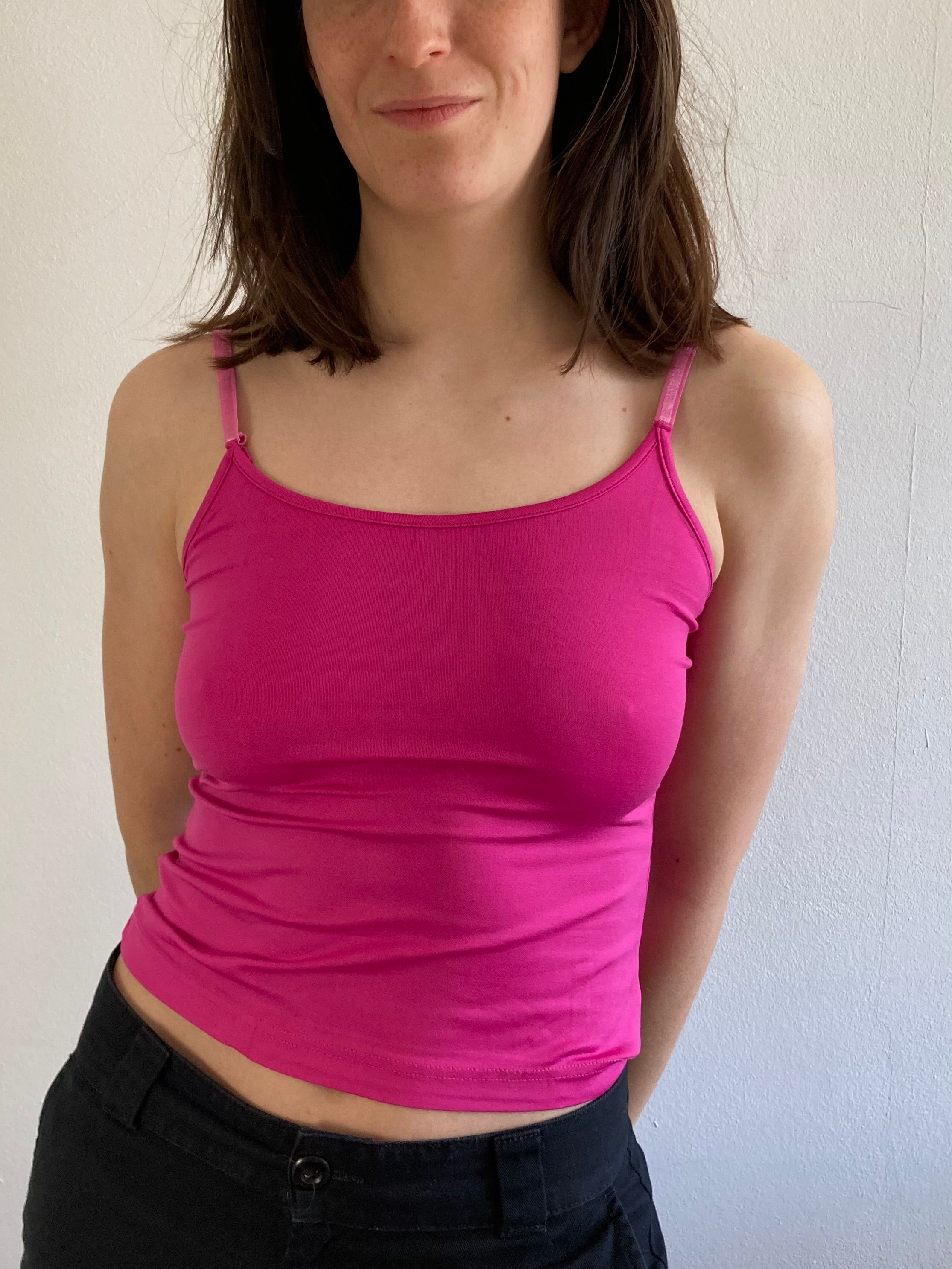 Top Vintage Spaghetti Strap Gin Fizz Summer Satin Pink Women – S