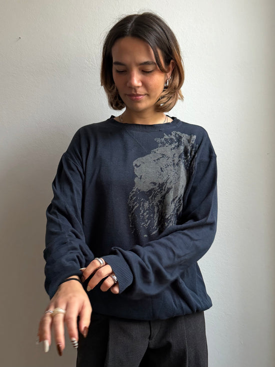 Oversized Longsleeve Shirt Darkblue Unisex - XL