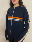 Oversized Lightweight Sweater Jacket Blue Orange White Round Neck – M