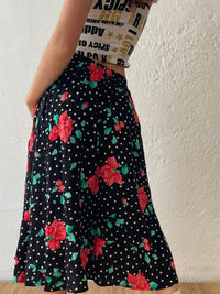Langer schwarzer Rock mit Roten Blumen S - Kleiderhaufen - Default Title