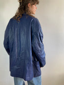 Leather Jacket Vintage Blue Genuine Leather Longsleeve Spring Oversized Unisex – M/L