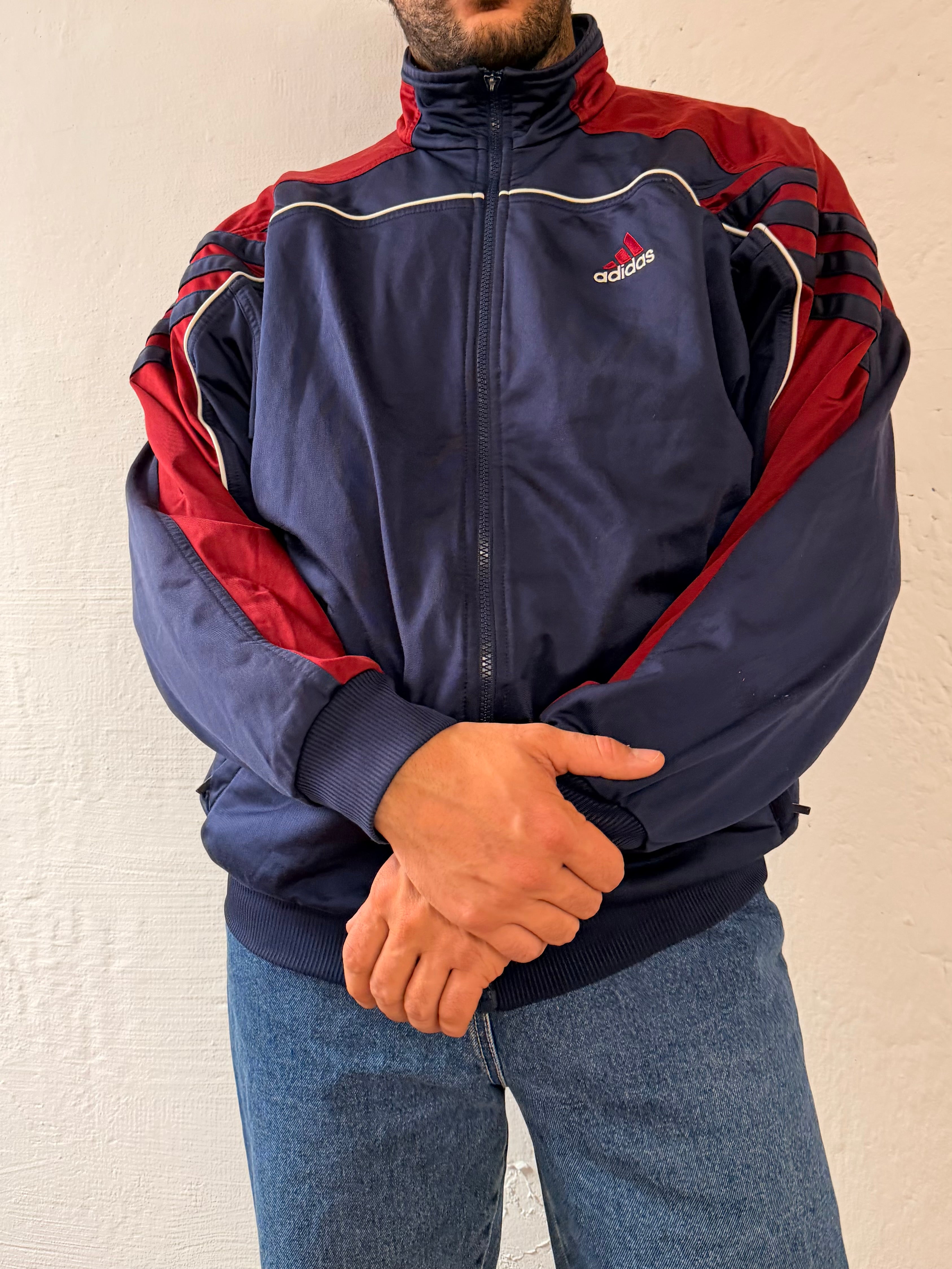 Vintage Track Jacket Adidas Blue Purple & Red Details Front & Back Logo Unisex – L