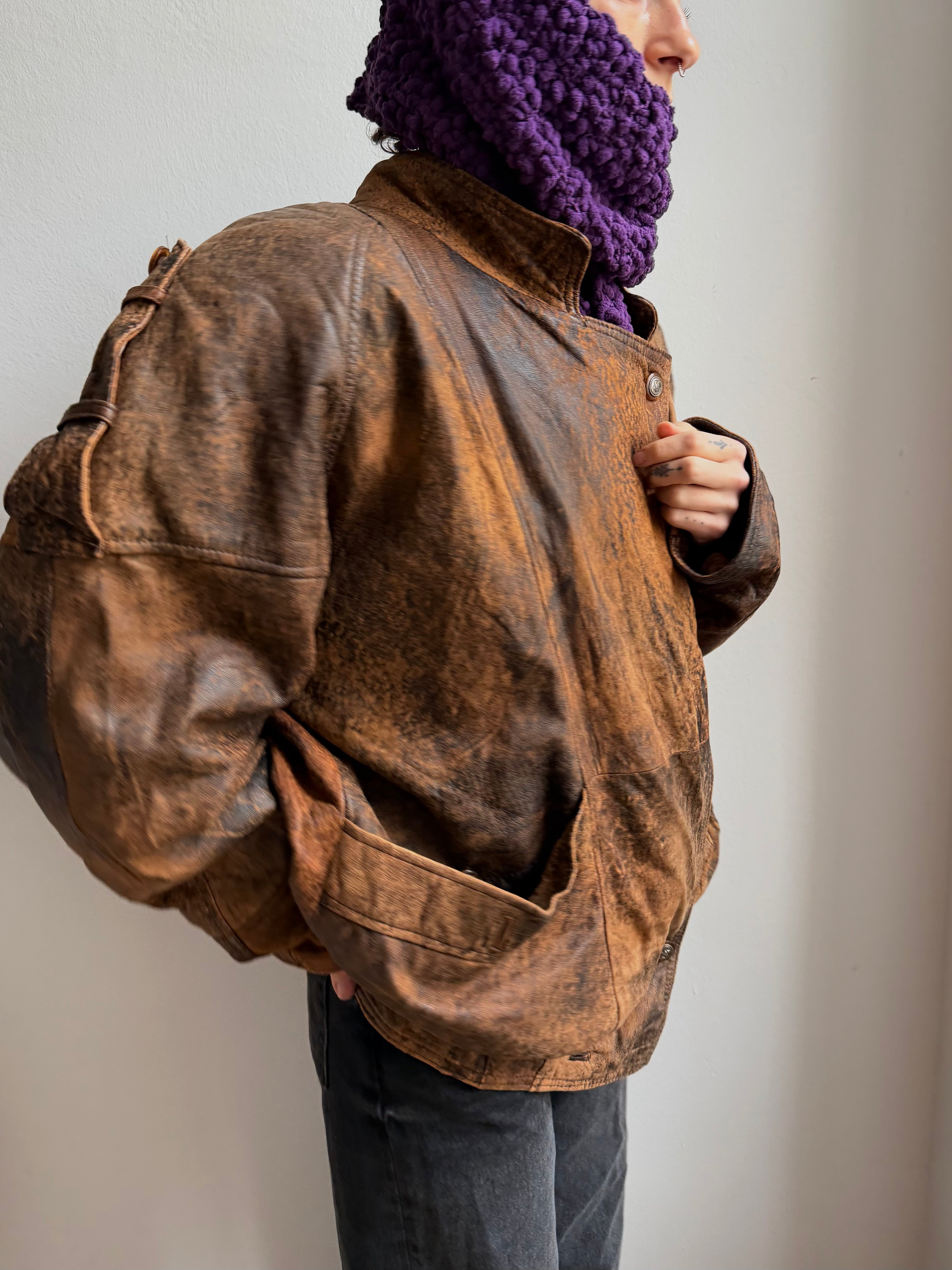 Vintage Leatherjacket Brown Unisex 100% Leather - 36