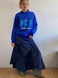 Vintage Sweater Oversized Blue Front Print made in Spain Unisex – M