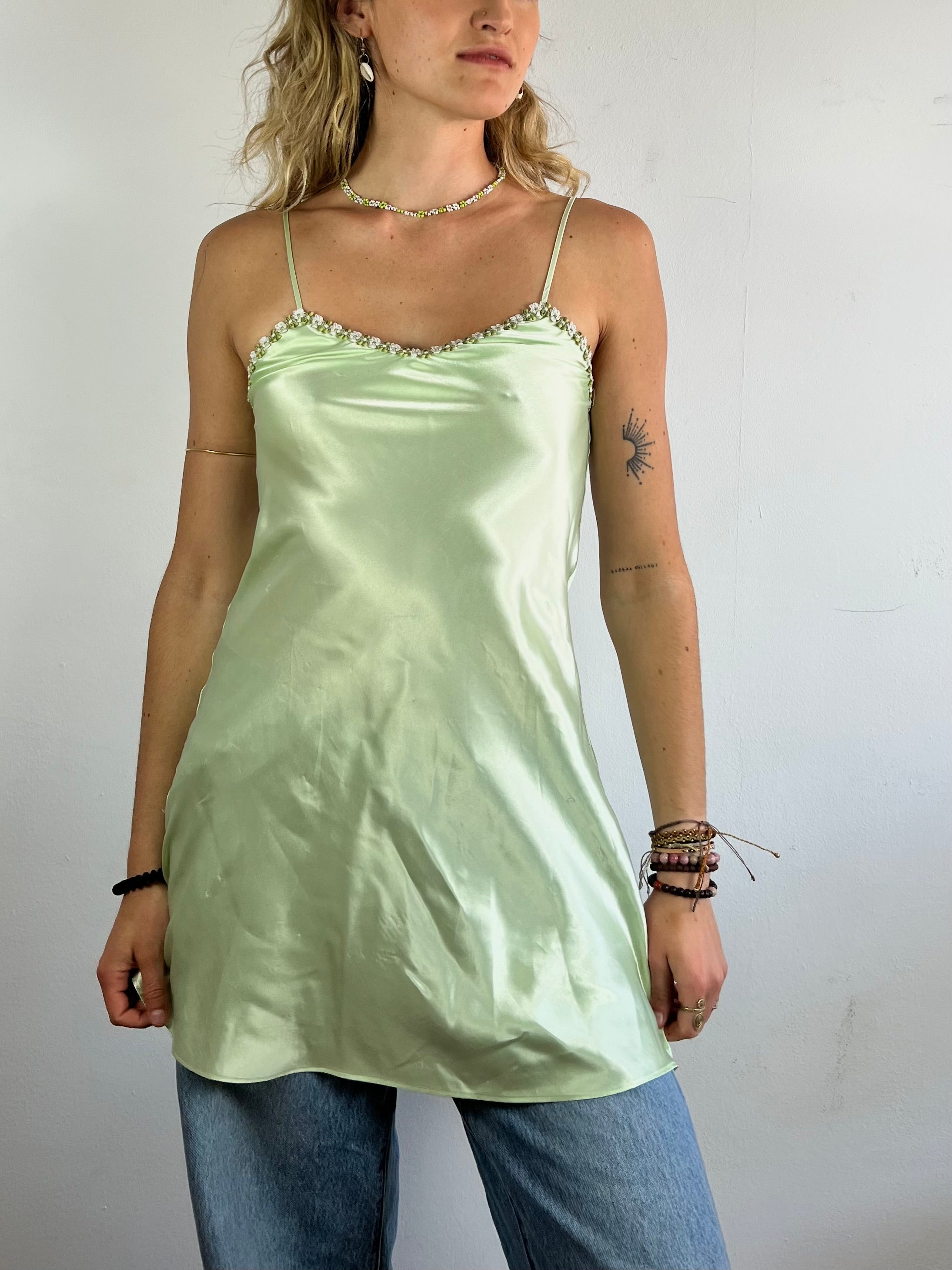 Dress Vintage Darjeeling Layering Summer Strappy Green Yellow – S