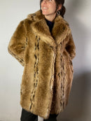Coat Faux Fur Fluffy Warm Coat Brown Women – M