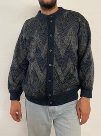 Vintage Virgin Wool Winter Oversized Cardigan Blue/Grey – L