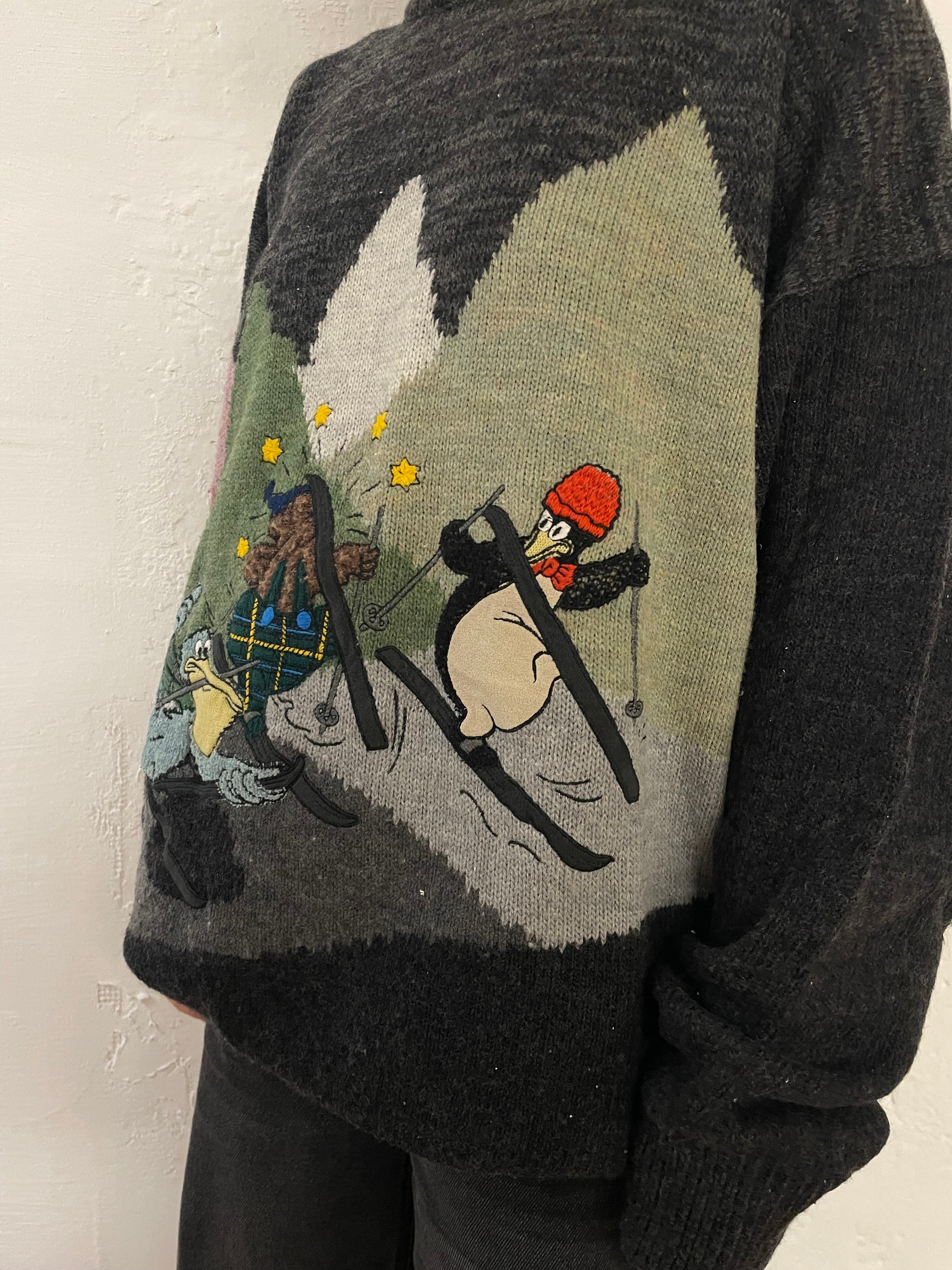 Vintage CASTELLA Sweater Grey Frontprint with Embroidery – M