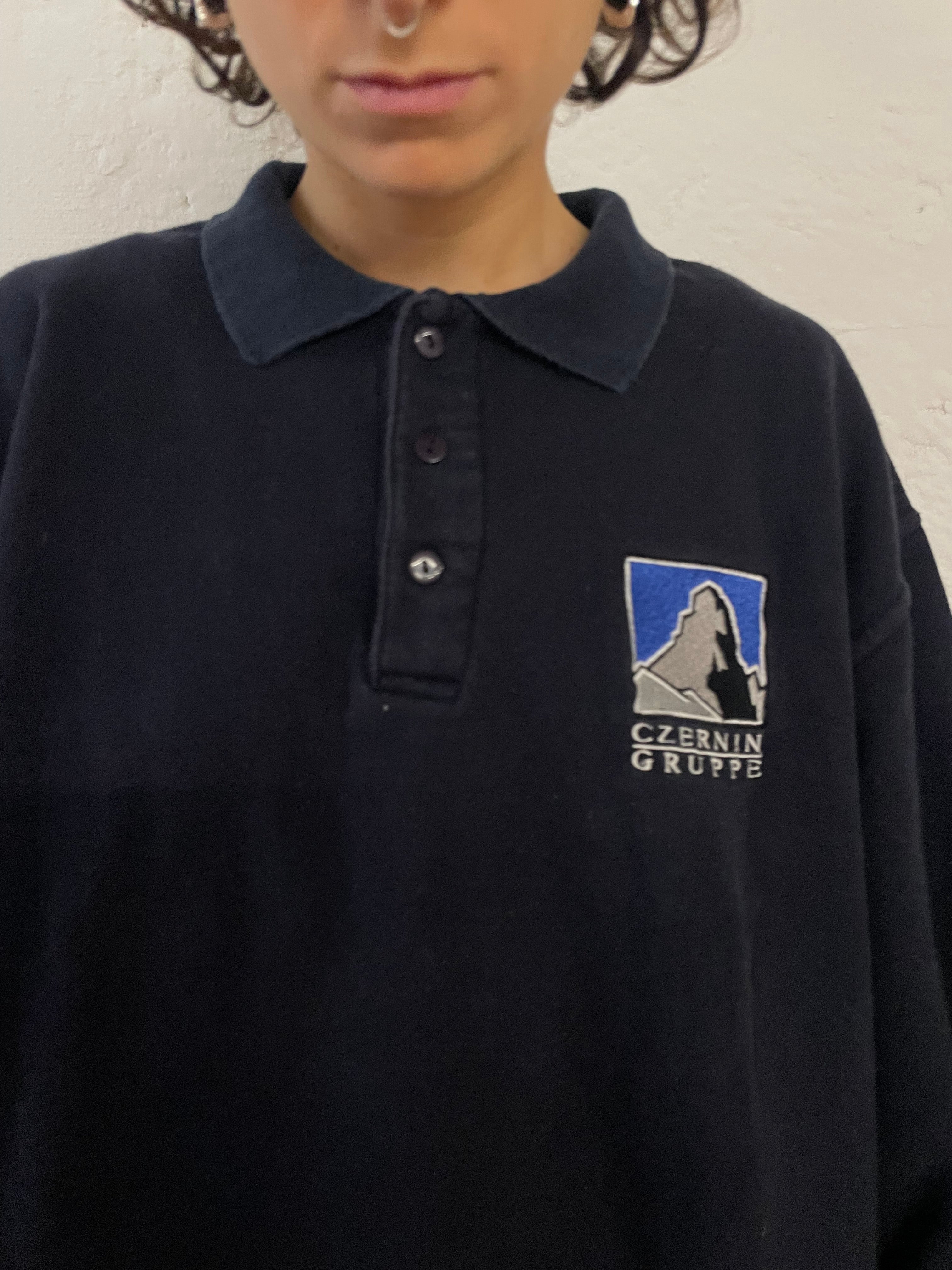 Polo Pullover Oversized Black Front Patch –  L