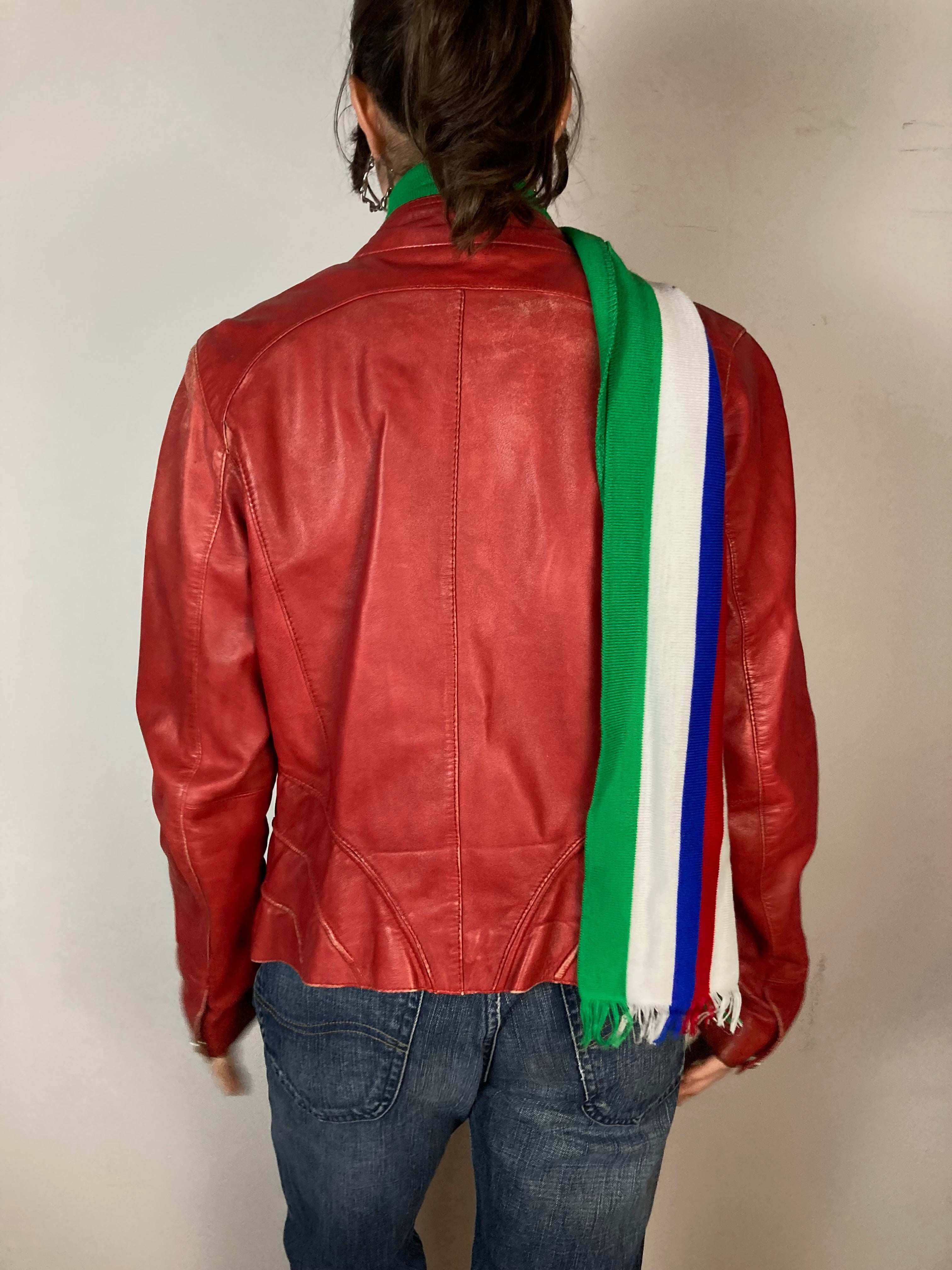 Jacket Vintage Arma Biker Leather Jacket Red Unisex – S