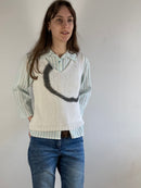 Blouse Vintage Georgina B Striped Blue White Longsleeve Y2K Layering – M