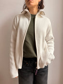 Cardigan Cream White Unisex Turtle Neck - M