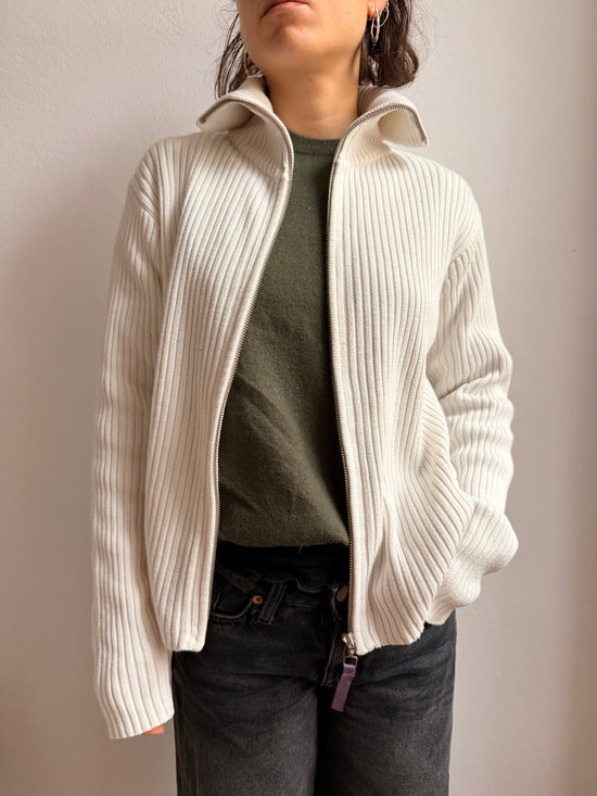 Cardigan Cream White Unisex Turtle Neck - M