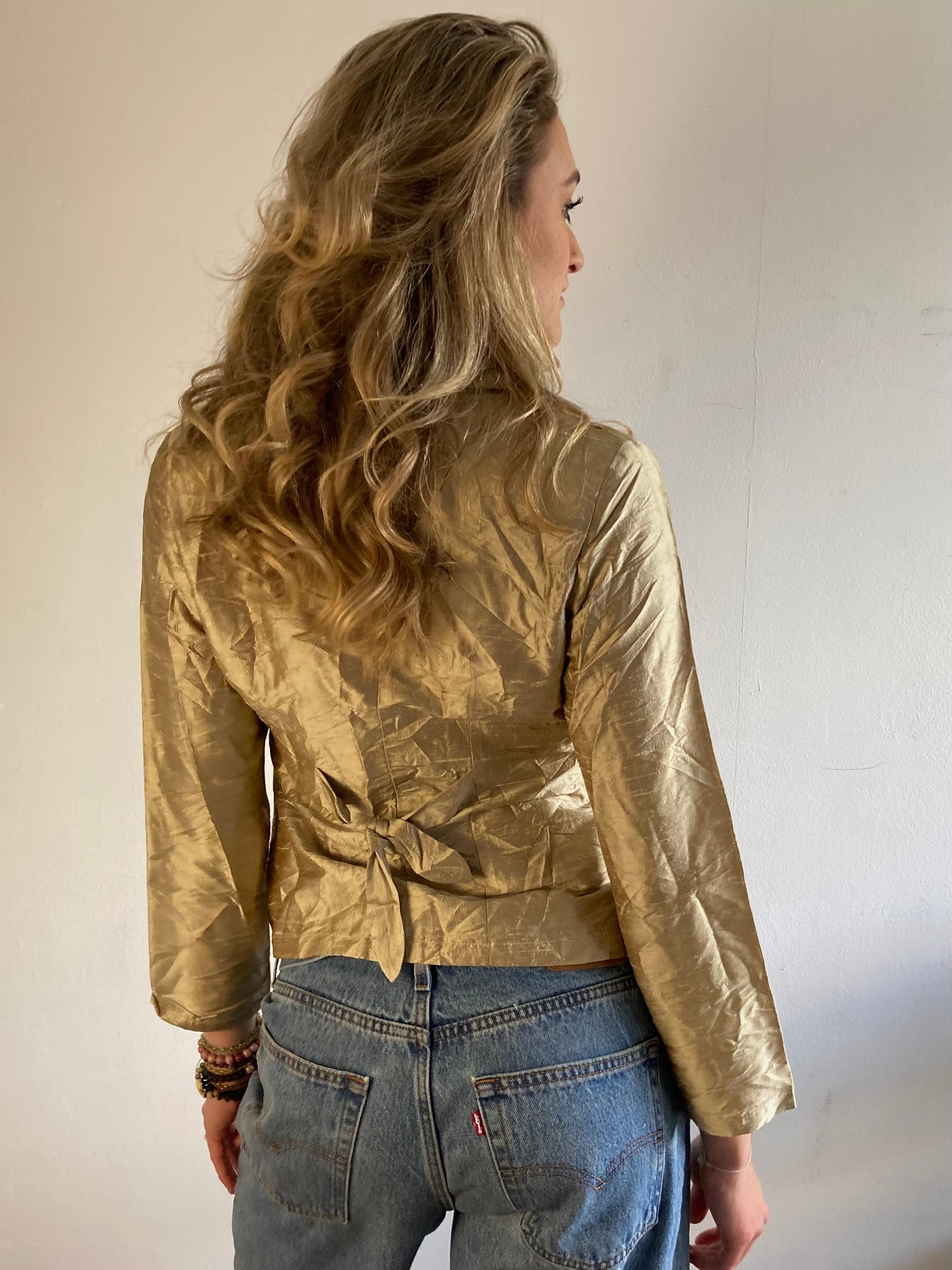 Blouse 100% SIlk Vintage Gold Front Details Made in Italy Elegant Women – M