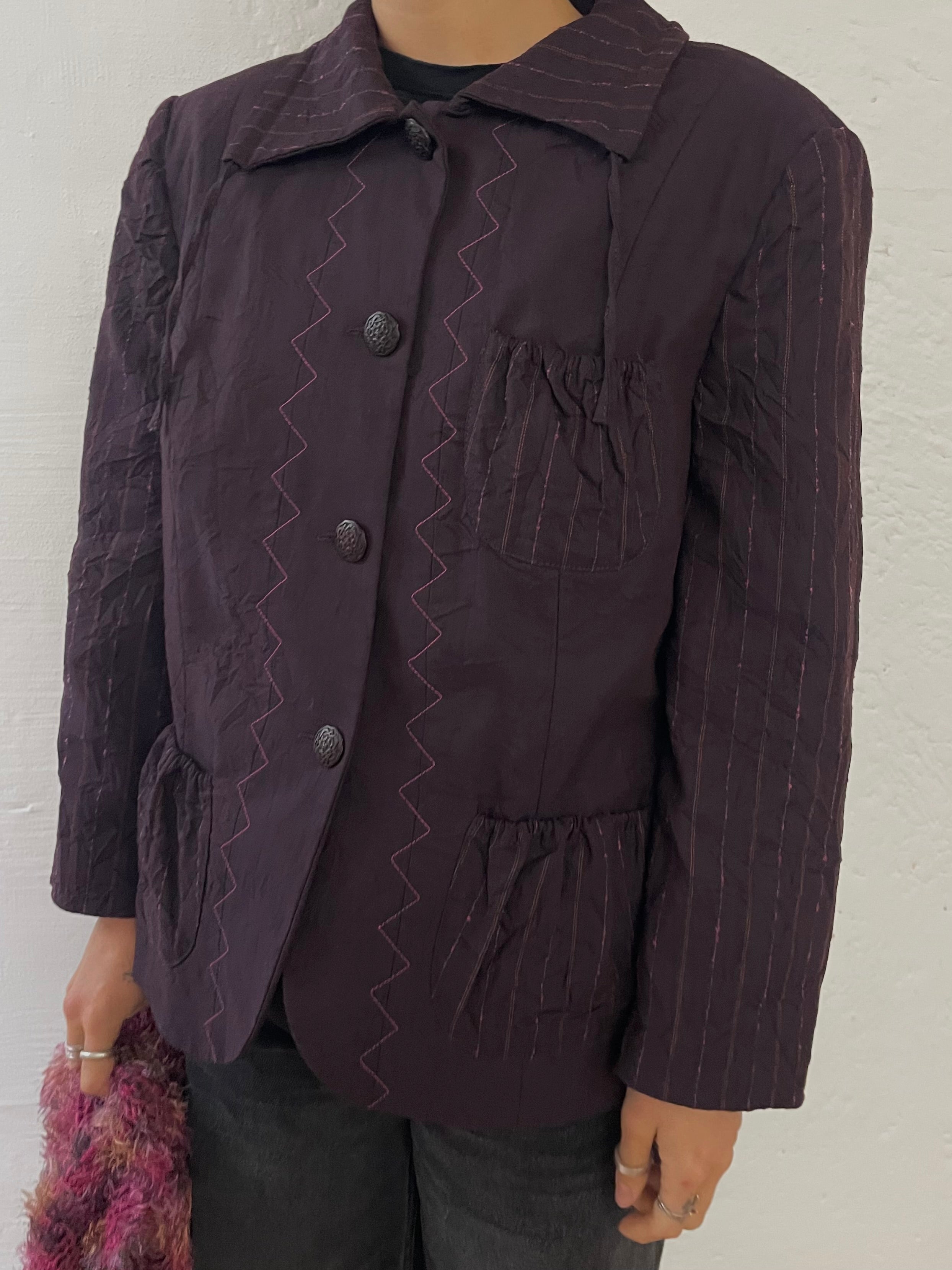 Vintage Blazer Padded Puffy Shoulders Purple – M