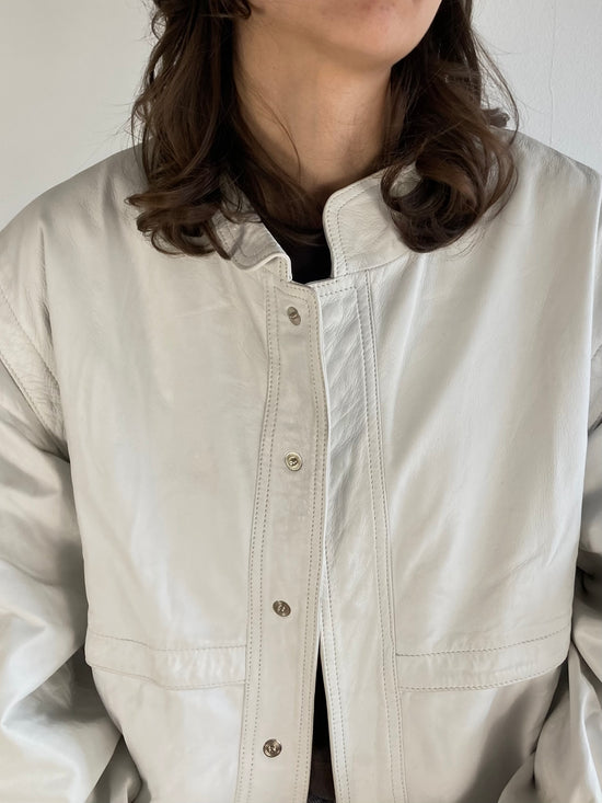 Leather Jacket Vintage DeFrino Cream White Minimal Spring Layering Unisex – M/L