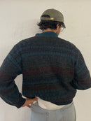 Vintage Sweater Blue Grey Polo Neck & 3 Buttons – M