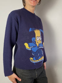 Sweater Vintage Simpsons Front Print Wool-Blend Blue Women – M