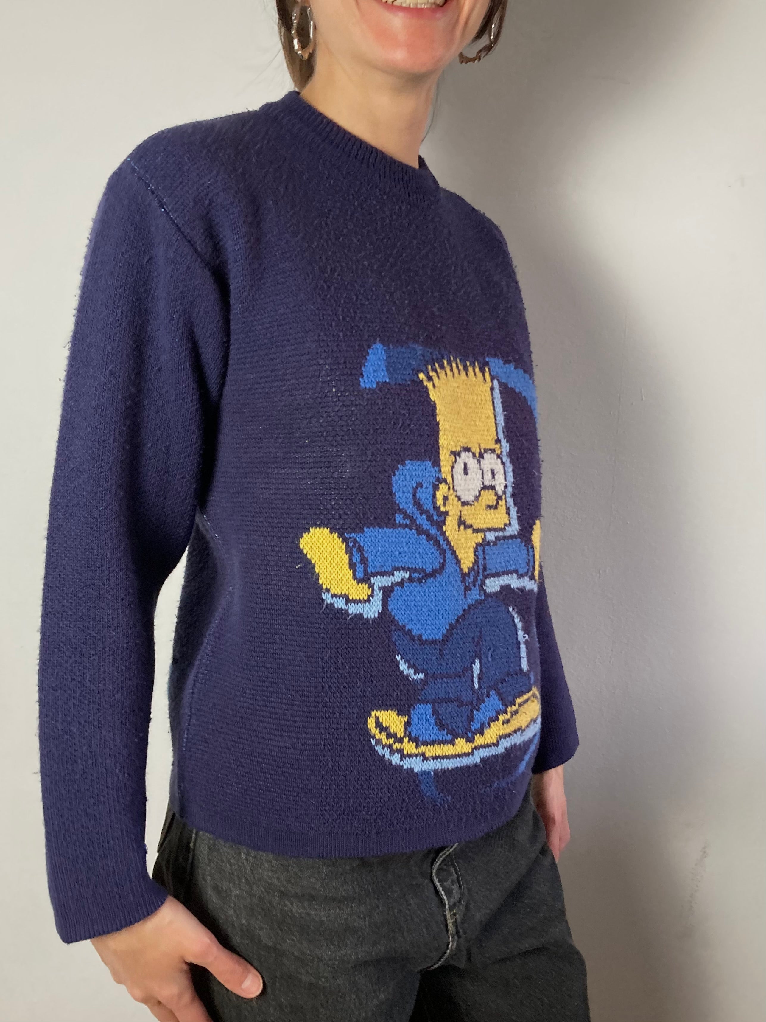 Sweater Vintage Simpsons Front Print Wool-Blend Blue Women – M