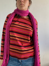 Shirt Vintage Red Black Purple Striped Longsleeve Oversized Unisex – M