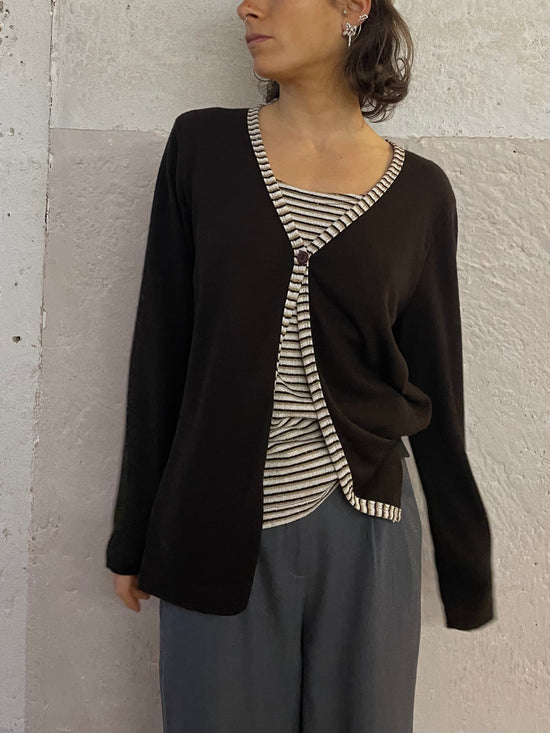 Lightweight Long Sleeve Cardigan for Layering Viscose Brown – M