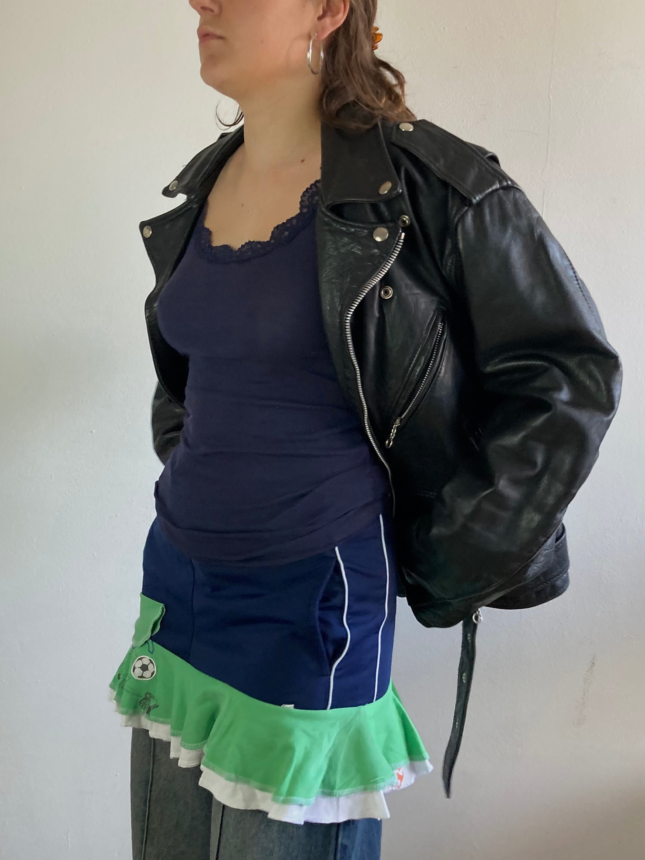 Skirt Vintage UNIQUE PIECE Blue Handmade Elephant Motif Layering Unique Women – M