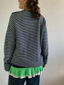 Sweater Vintage Blue White Striped Oversized Cotton Unisex – L