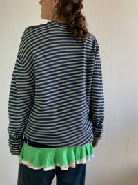 Sweater Vintage Blue White Striped Oversized Cotton Unisex – L