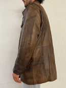 Vintage Long Leather Coat Brown Front Pockets – L/XL