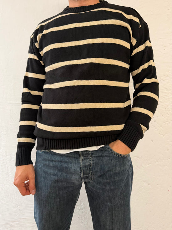 Striped Pullover Black & White 100% Cotton Longsleeve Unisex – L