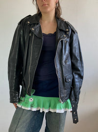 Leather Jacket Vintage Black Heavy Buckle Detail Oversized Women – M