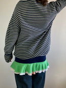 Sweater Vintage Blue White Striped Oversized Cotton Unisex – L