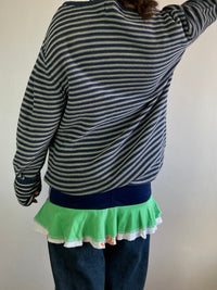 Sweater Vintage Blue White Striped Oversized Cotton Unisex – L