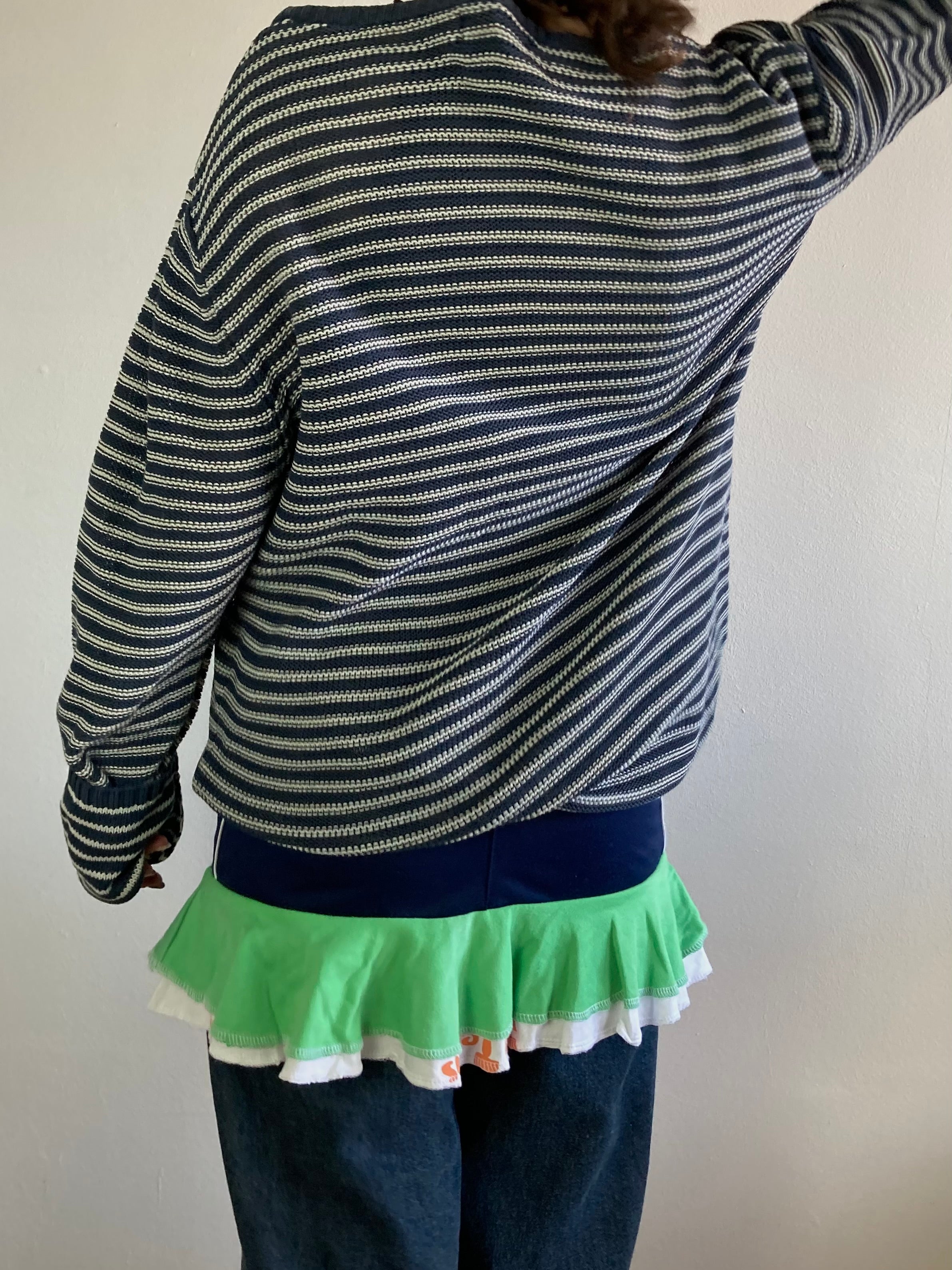 Sweater Vintage Blue White Striped Oversized Cotton Unisex – L