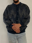 Vintage Virgin Wool Winter Oversized Cardigan Blue/Grey – L