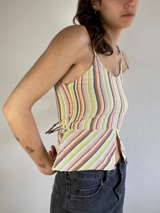 Top Vintage Tanawa Striped Summer Handmade Nepal Colorful Ethnic Slim Fit Women – S