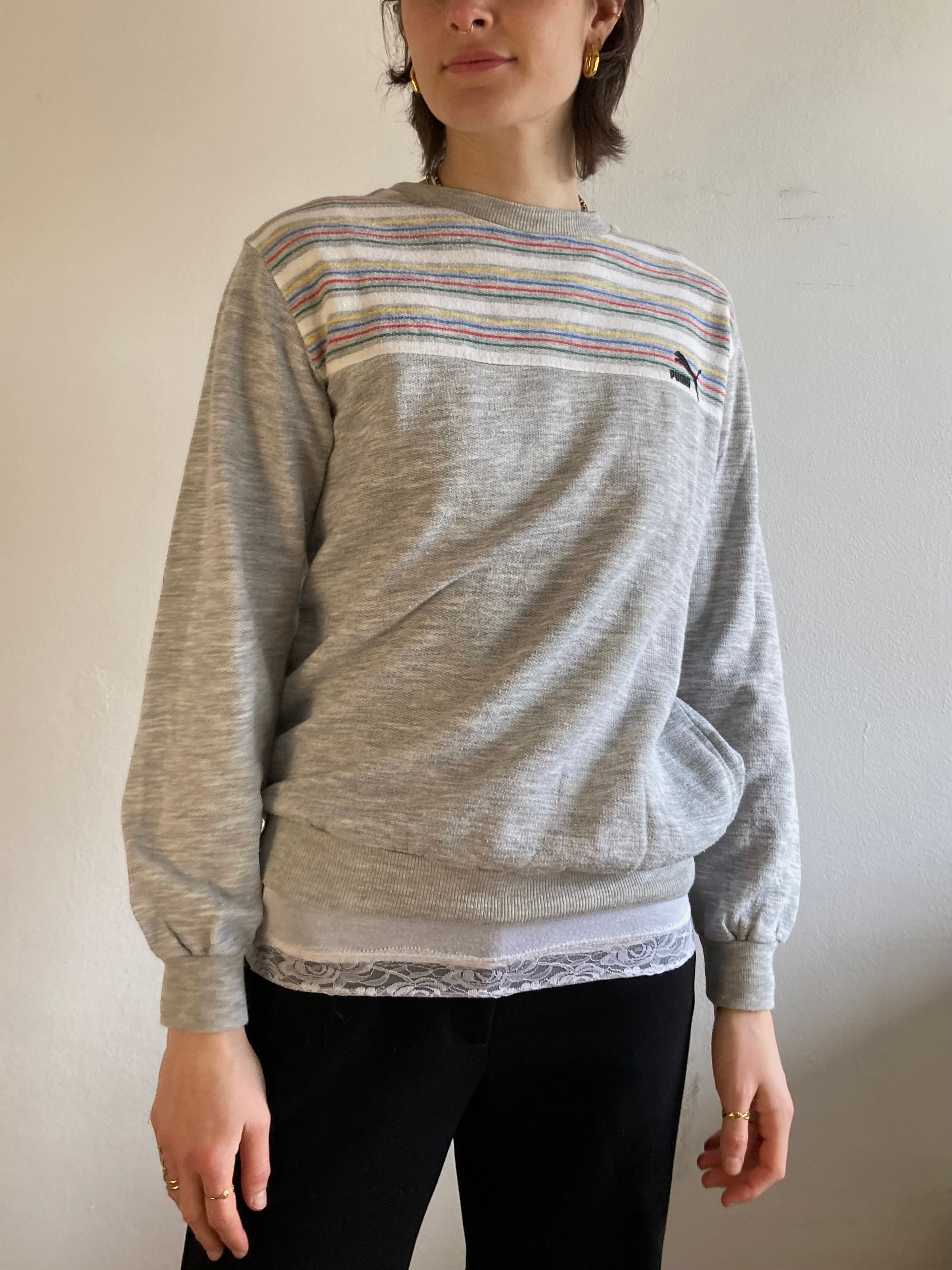 Sweater Vintage Grey Striped Puma Unisex – M