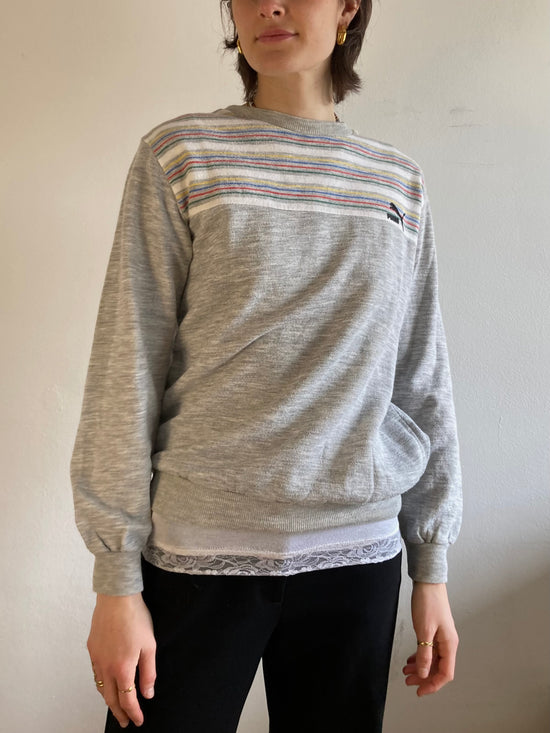 Sweater Vintage Grey Striped Puma Unisex – M