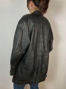 Leather Jacket Vintage Plush Sleeve Black Genuine Leather Oversized Unisex – L