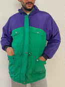 Vintage Unisex Ski Jacket Warm Winter Green Purple White – L