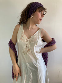 Nightdress Vintage Y2K Cream Lace Layering Top Skirt Style Women made in France – S