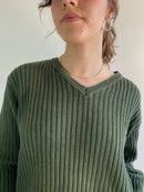 Sweater Oversized Vintage Green Washed Denim Longsleeve Unisex – L