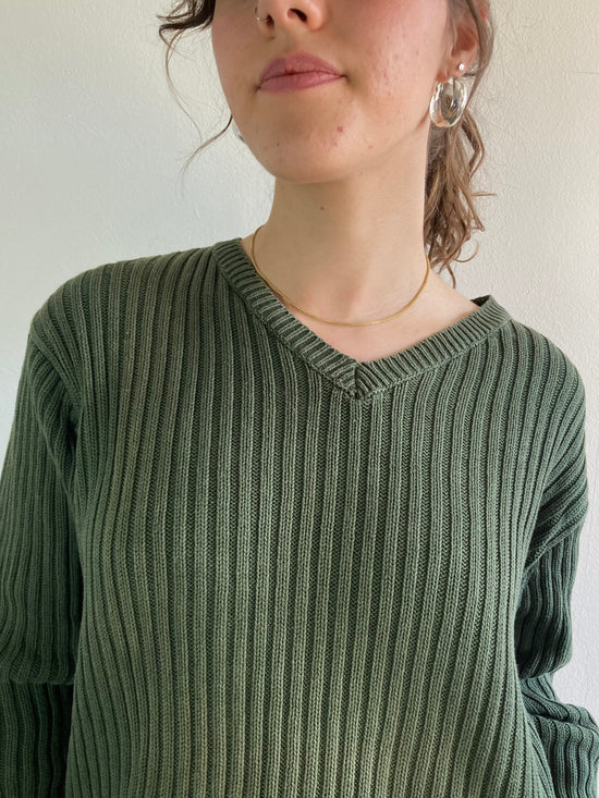 Sweater Oversized Vintage Green Washed Denim Longsleeve Unisex – L