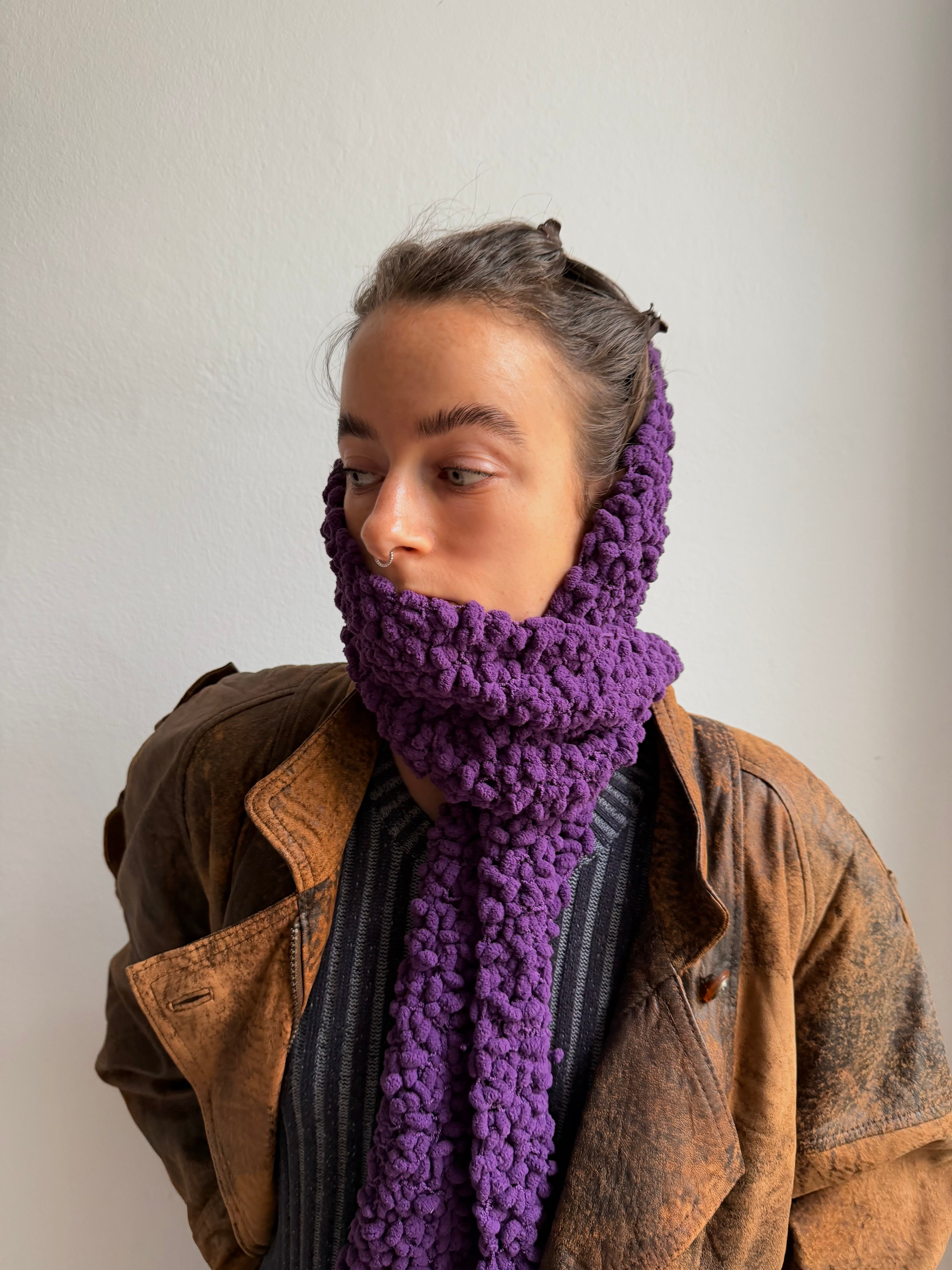 Vintage Fluffy Scarf Purple - One Size