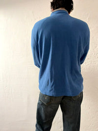 Fleece Pullover Blue Zip Neck with Front Logo Unisex – L