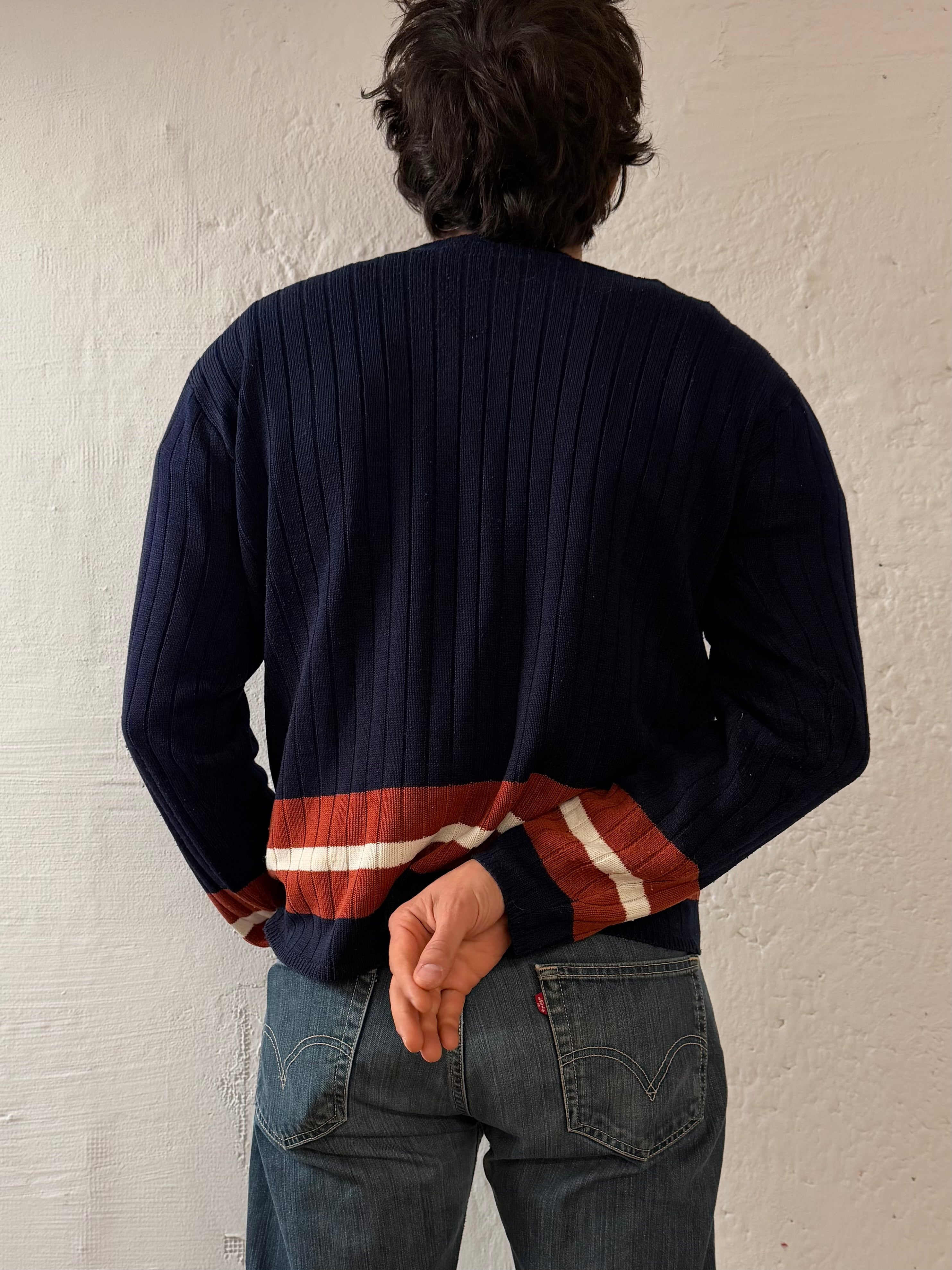 Vintage Pullover Stan’s Blue Cotton Blend Longsleeve with Red Details Unisex – L