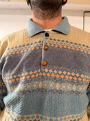 Vintage Oversized Polo Armand Thiery Blue & Cream Striped Wool Blend – XL