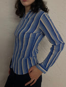 Vintage Daniel Duval Shirt Blue White Striped Unisex – M